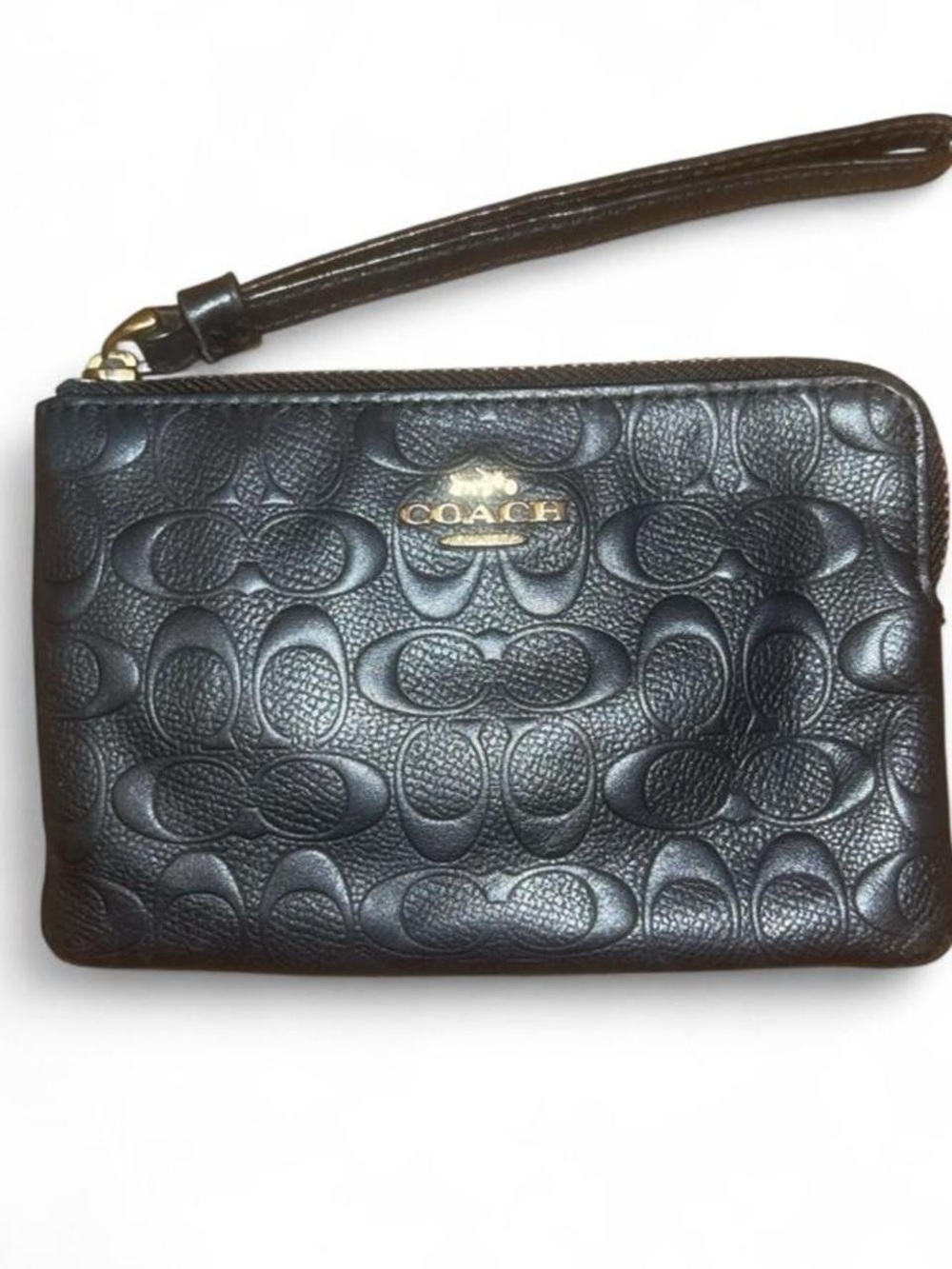 Coach Black Signature Embossed Leather Wristlet Wallet